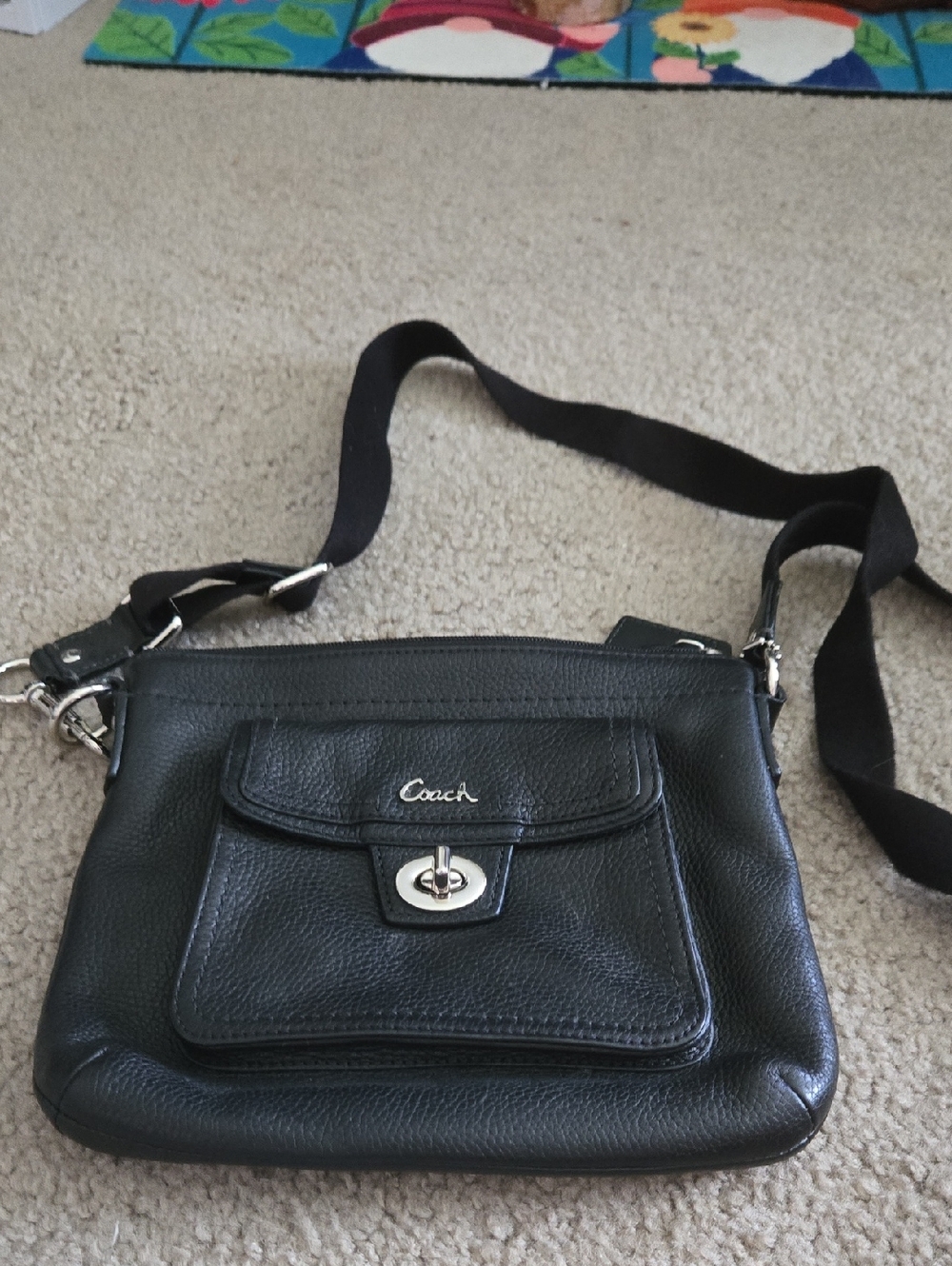 Coach Black Leather Turn-Lock Crossbody Bag